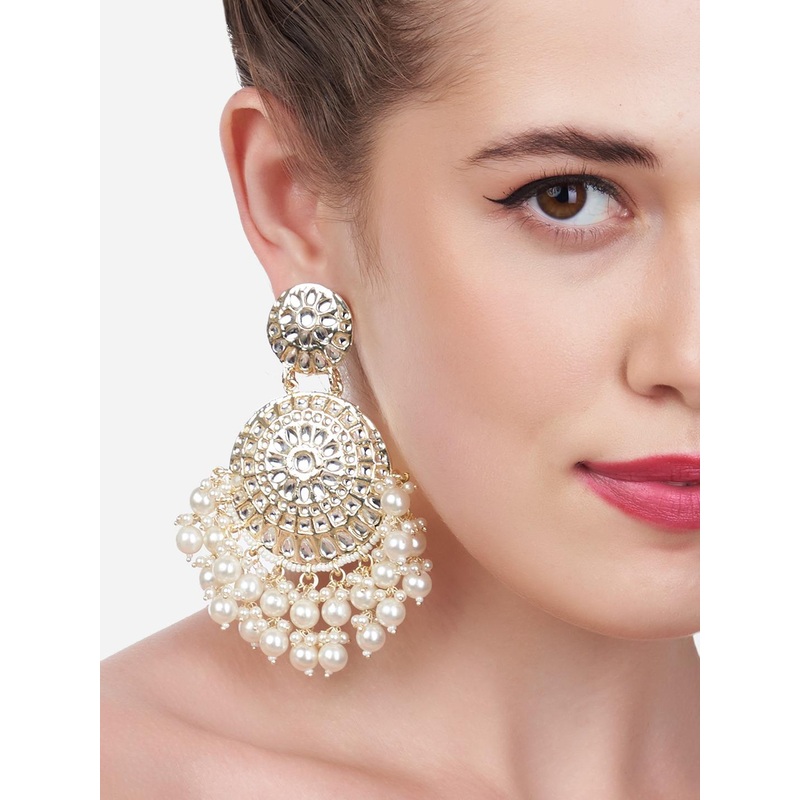Zaveri Pearls Gold-Toned Kundan Studded Chandbalis Earrings