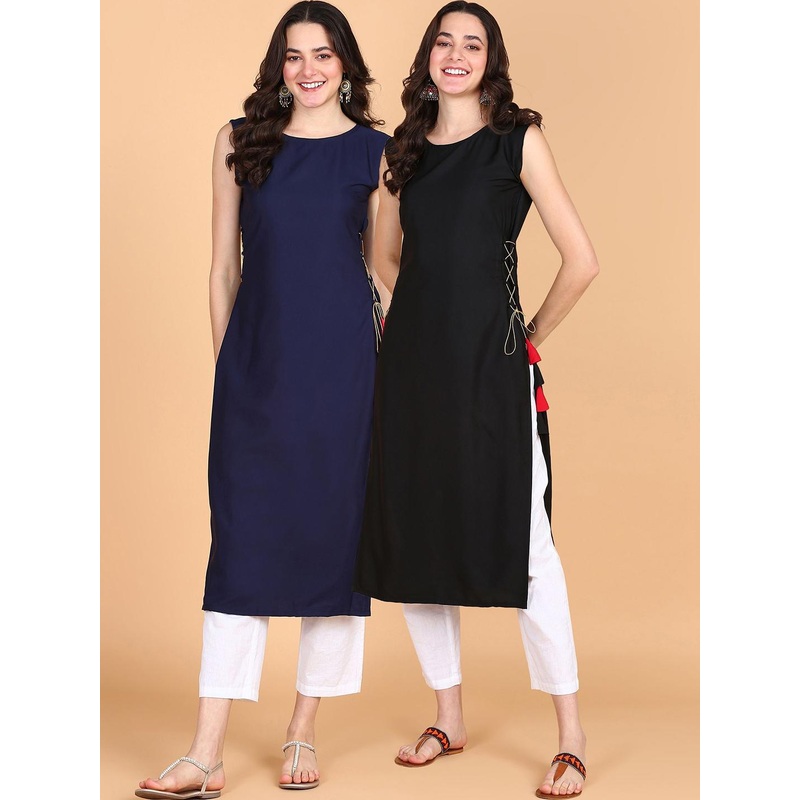 Aiza Collection Selection Of 2 Round Neck Straight Kurtas