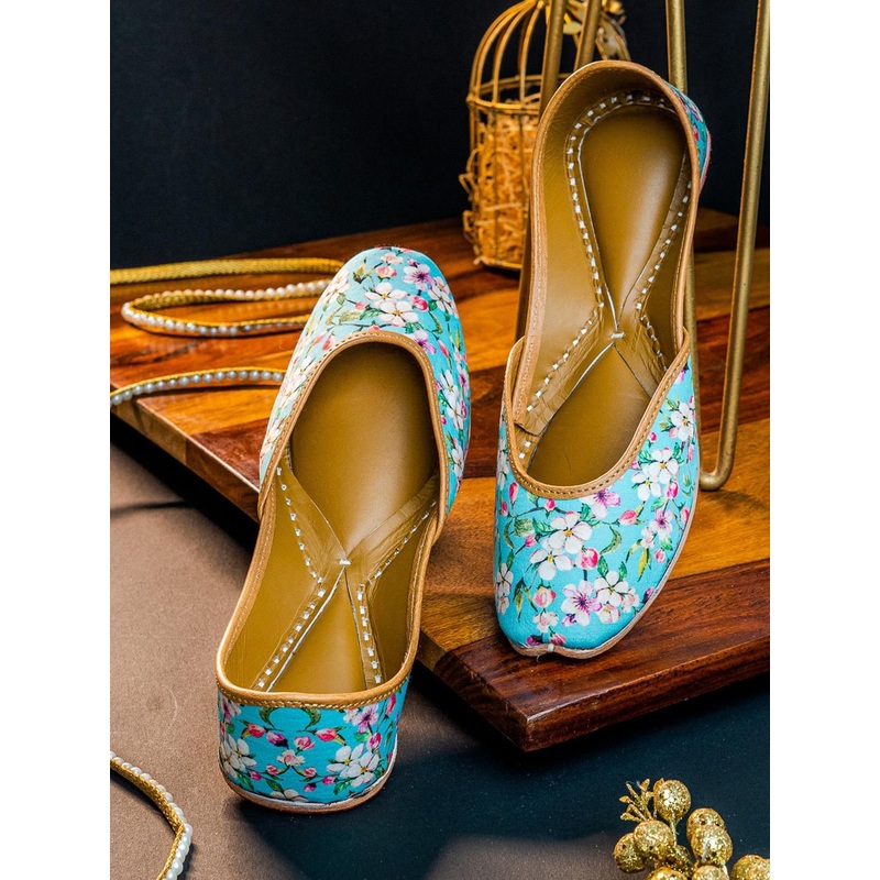 Anouk Blue Floral Printed Ethnic Fabric Mojaris