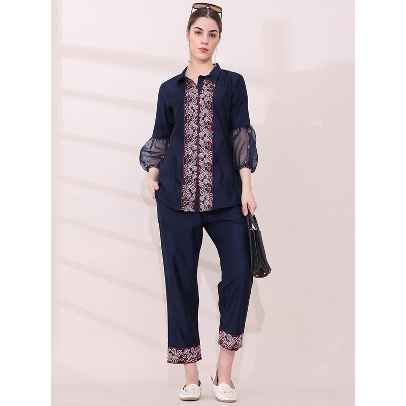 Anouk Embroidered Shirt Collar Neck Shirt & Flared Trouser Co-Ords