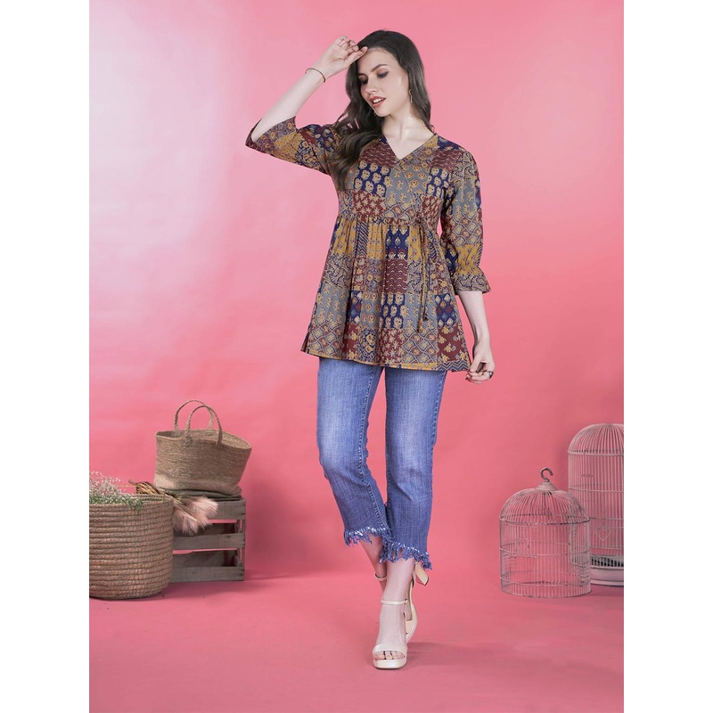 Anouk Ethnic Motifs Printed V-Neck Pure Cotton Kurti