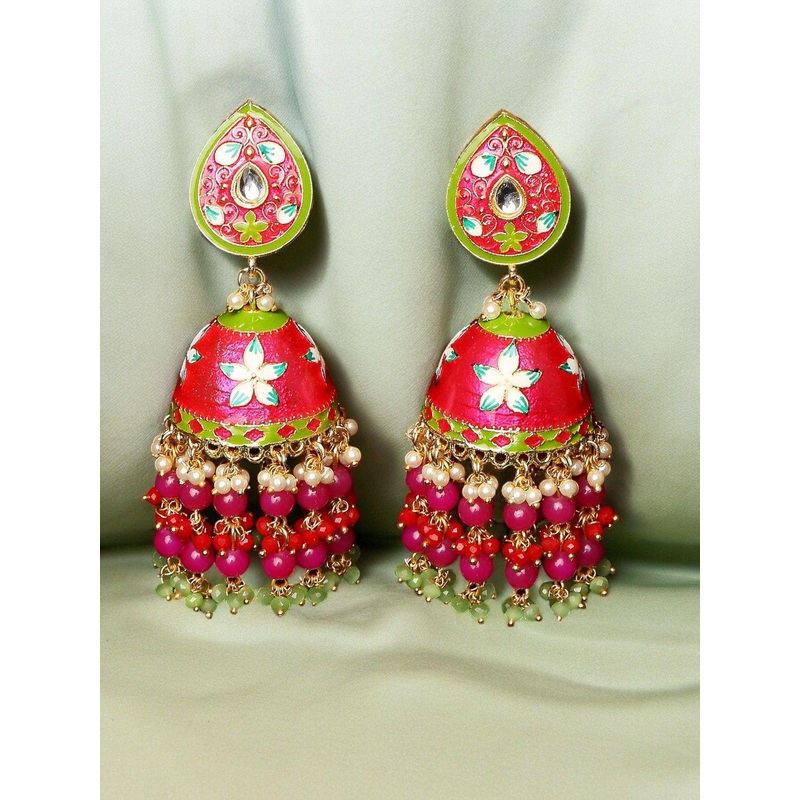 Anouk Meenakari Kundan Stoned Floral Jhumkas