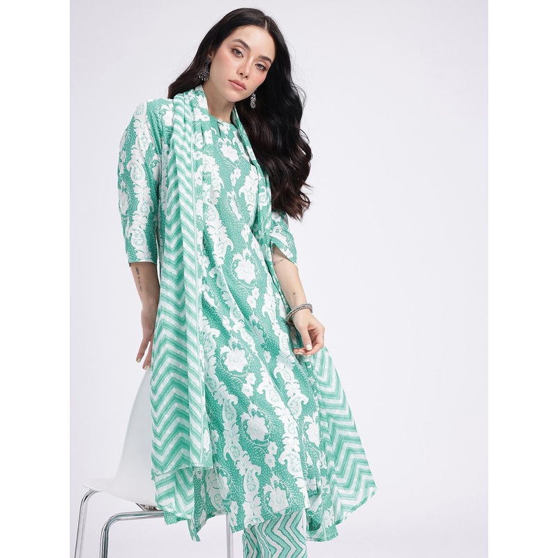 Anouk Rustic Floral Printed Straight Kurta With Trousers & Dupatta