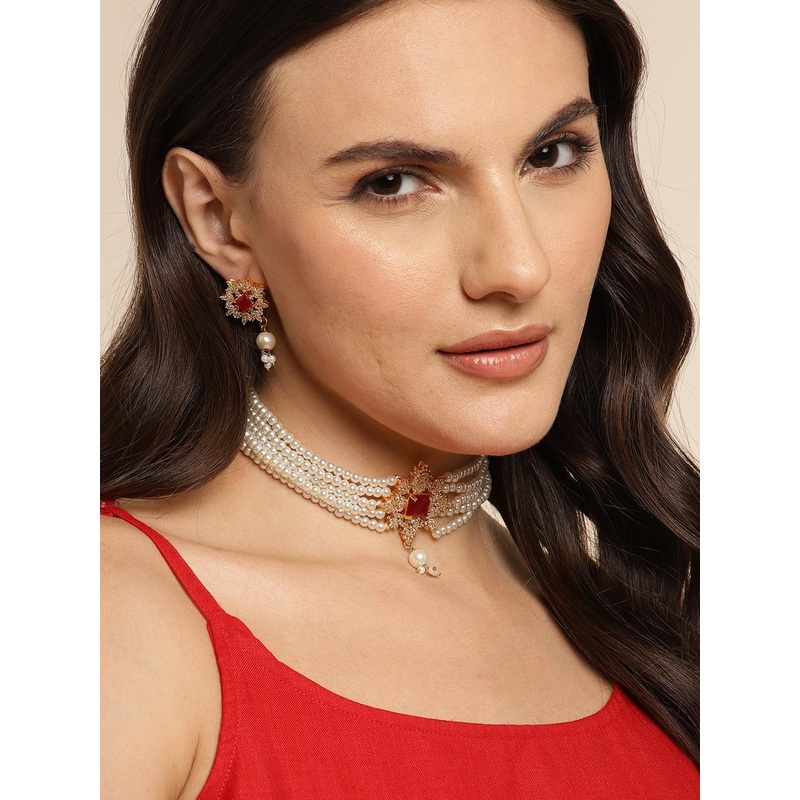 Anouk Women Gold-Plated Pearls Necklace Set