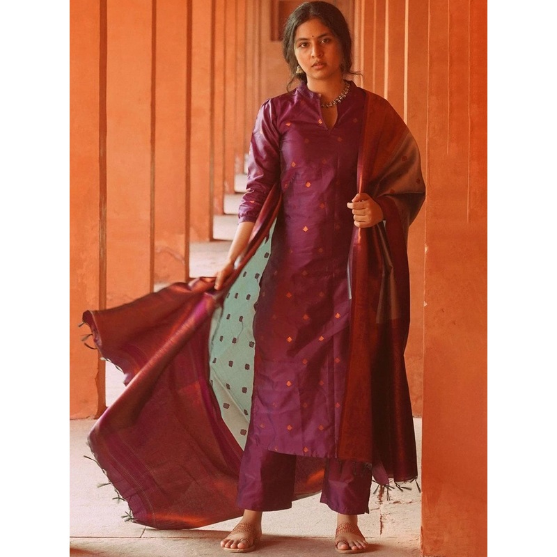 BAESD Woven Design Notch Neck Straight Kurta