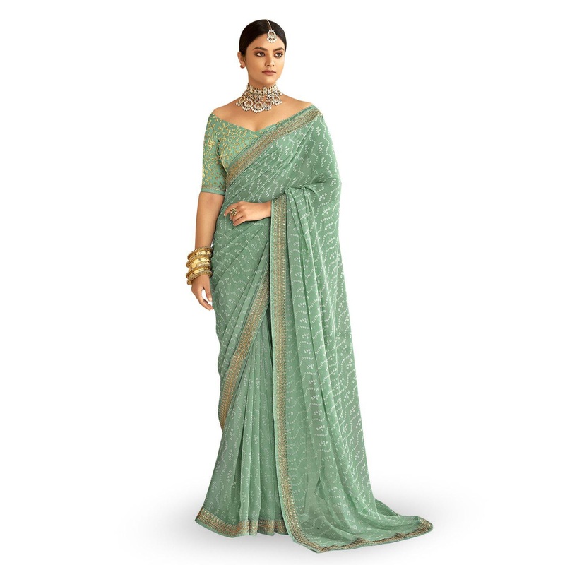 DIVASTRI Bandhani Embroidered Pure Georgette Saree