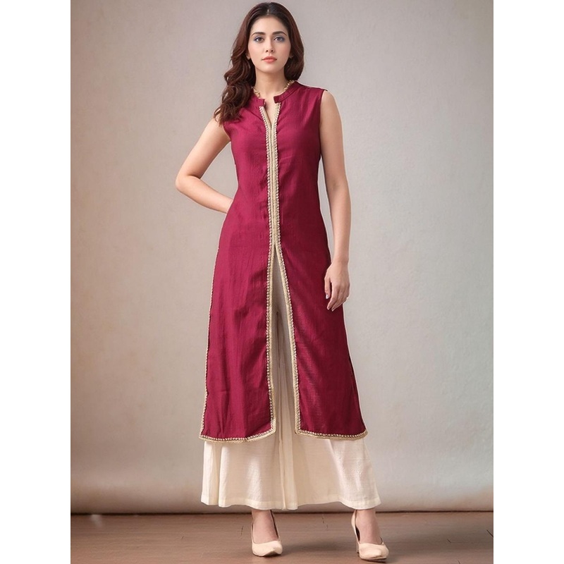 HERE&NOW Solid Art Silk Kurta Set