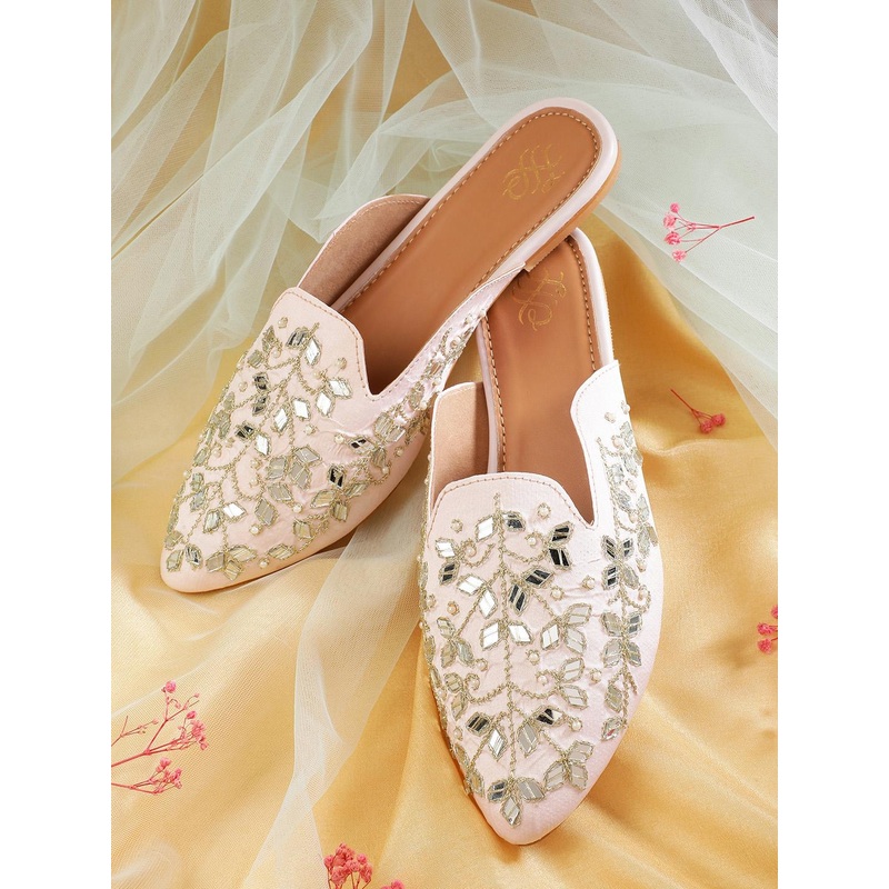House of Pataudi Mirror Work Detailed Mules