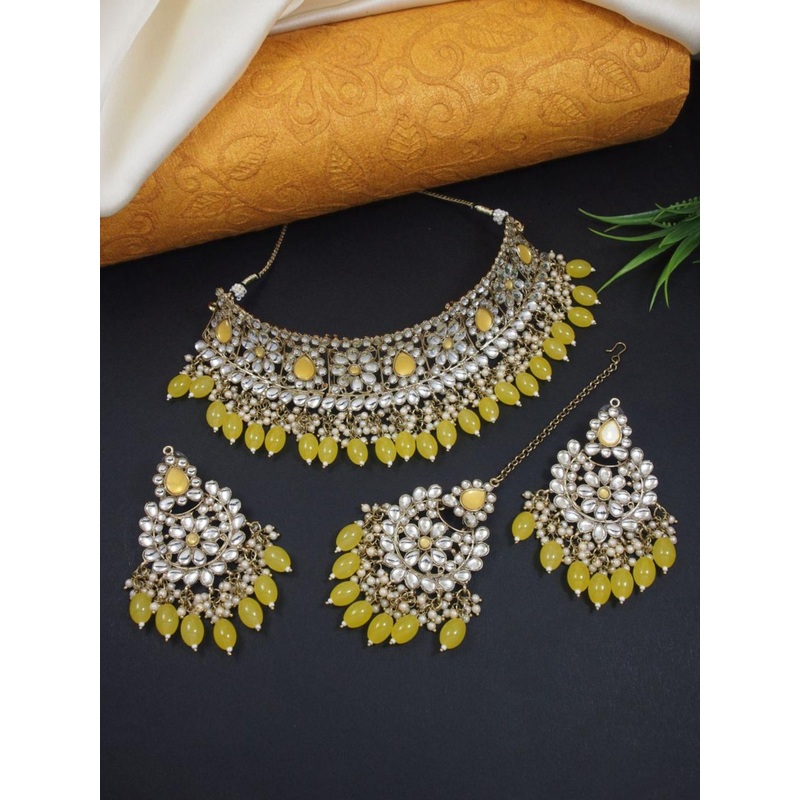 I Jewels Gold-Plated Kundan & Pearl Beaded Jewellery Set