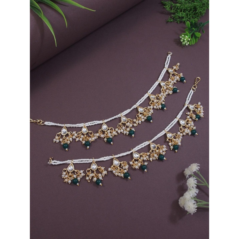 I Jewels Green Contemporary Ear Cuff Earrings