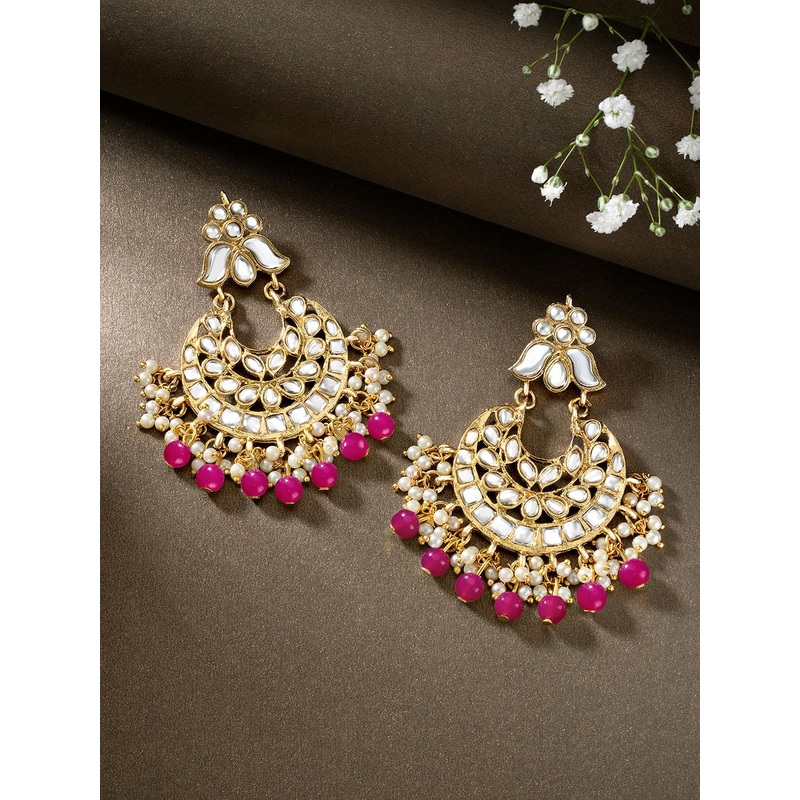 Peora Gold-Plated Kundan Contemporary Chandbalis