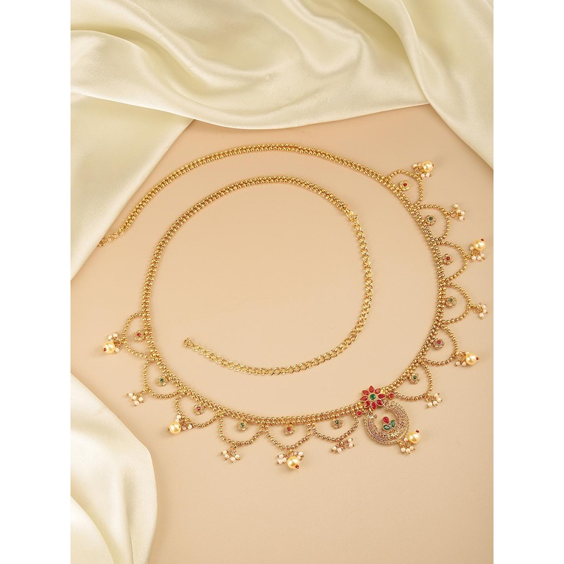 Peora Gold Plated Red & Green Kundan Studded Embellished Traditional Kamarbandh