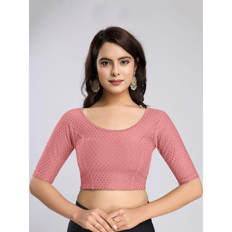 Trendmalls Women Round Neck Cotton and Elastane Stitched Saree Blouse