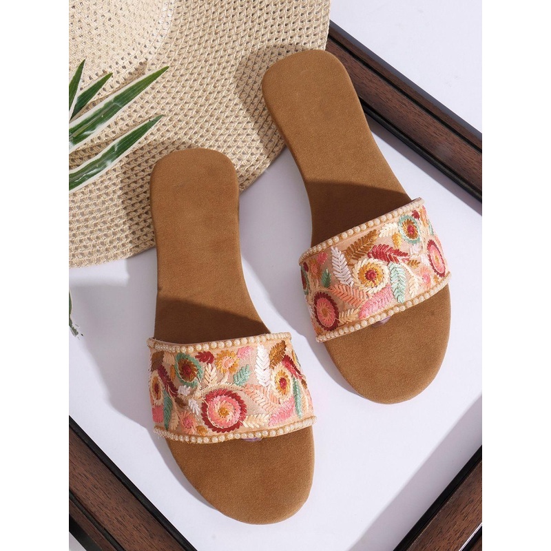 TRYME Women Ethnic One Toe Flats With Embroidered