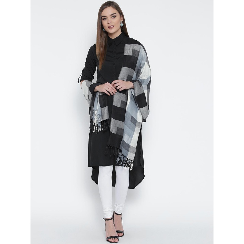WEAVERS VILLA Black & Grey Checked Stole