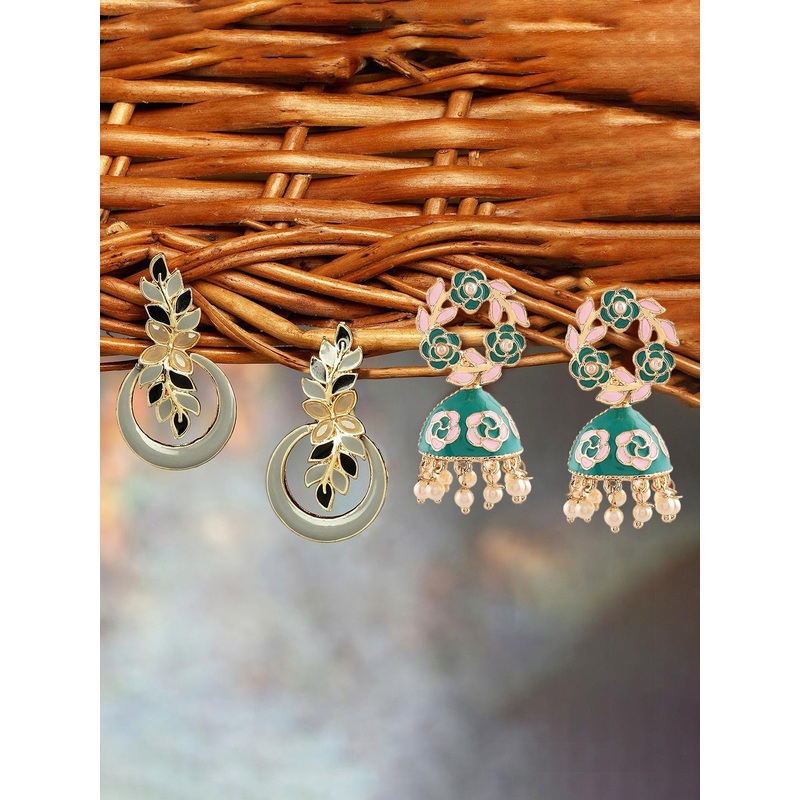 Zaveri Pearls Set Of 2 Gold Plated Artificial Stones Studded Jhumkas