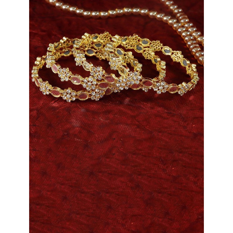 ZULKA Set Of 4 Gold-Plated Cubic Zirconia Studded Bangles