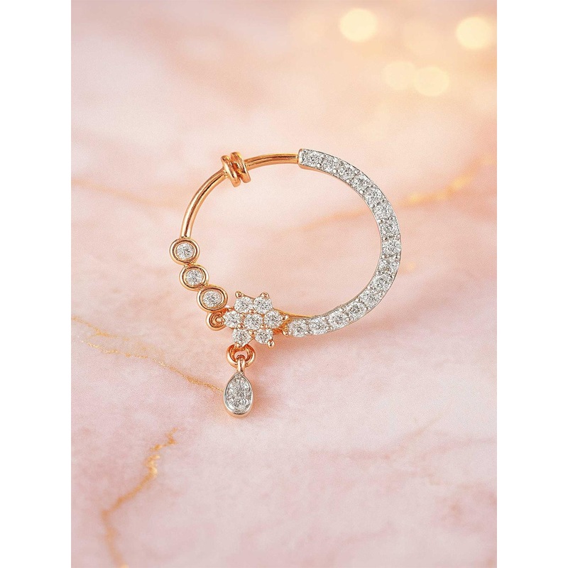 Adwitiya Collection Rose Gold-Plated Cubic Zirconia Studded Enamelled Ring Nosepin
