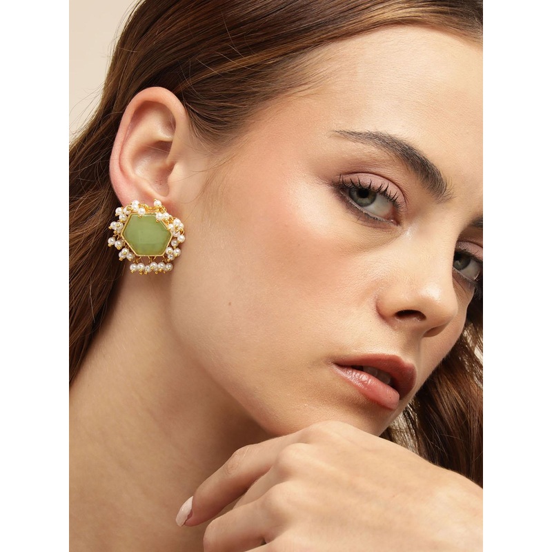 Anouk Gold Plated Beaded Geometric Studs Earrings