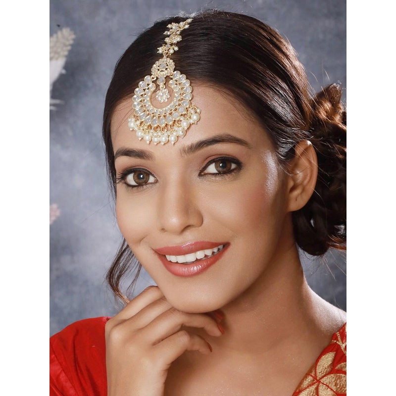 Anouk Gold-Toned Gold-Plated Kundan-Studded & Pearl Beaded Maang Tikka