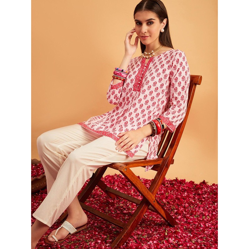 Anouk Pink Ethnic Motifs Printed Straight Short Kurti