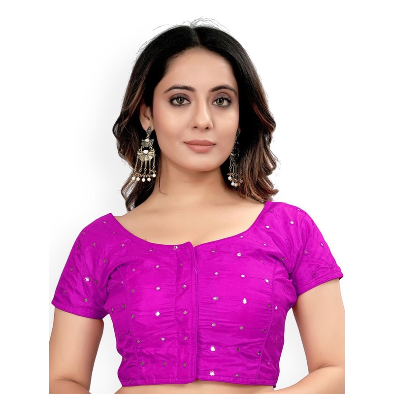 HERE&NOW Embroidered Mirror Work Padded Silk Saree Blouse