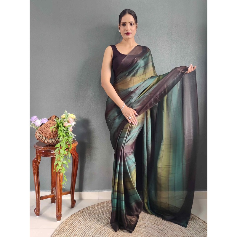 HERE&NOW Striped Poly Georgette Ready to Wear Saree