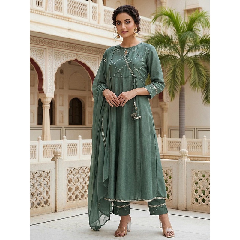 House of Pataudi Women Anarkali Kurta Trousers With Dupatta