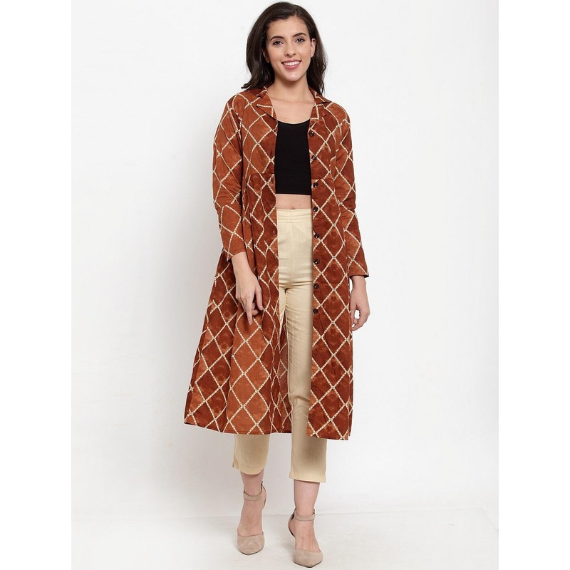 Indibelle Women Brown Printed Button Shrug