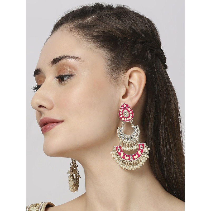 OOMPH Floral Kundan Chandbalis Earrings