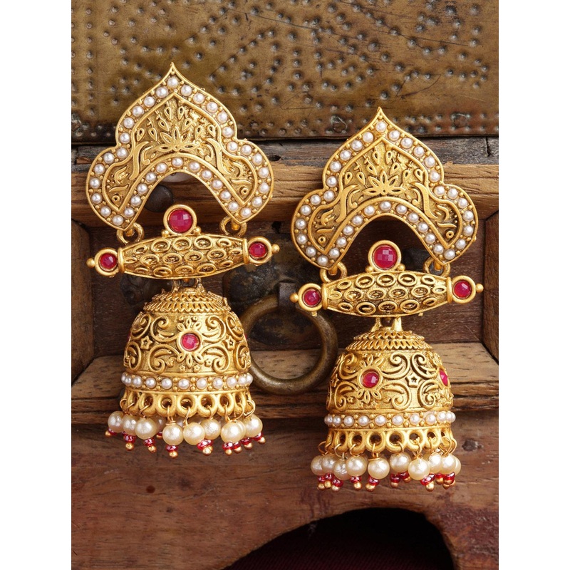 PANASH Gold-Toned Dome Shaped Jhumkas Earrings