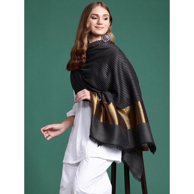 Sangria Women Striped Woven Design Zari Shawl