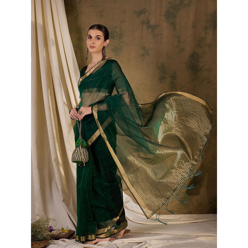 Sangria Zari Woven Striped Sequinned Saree