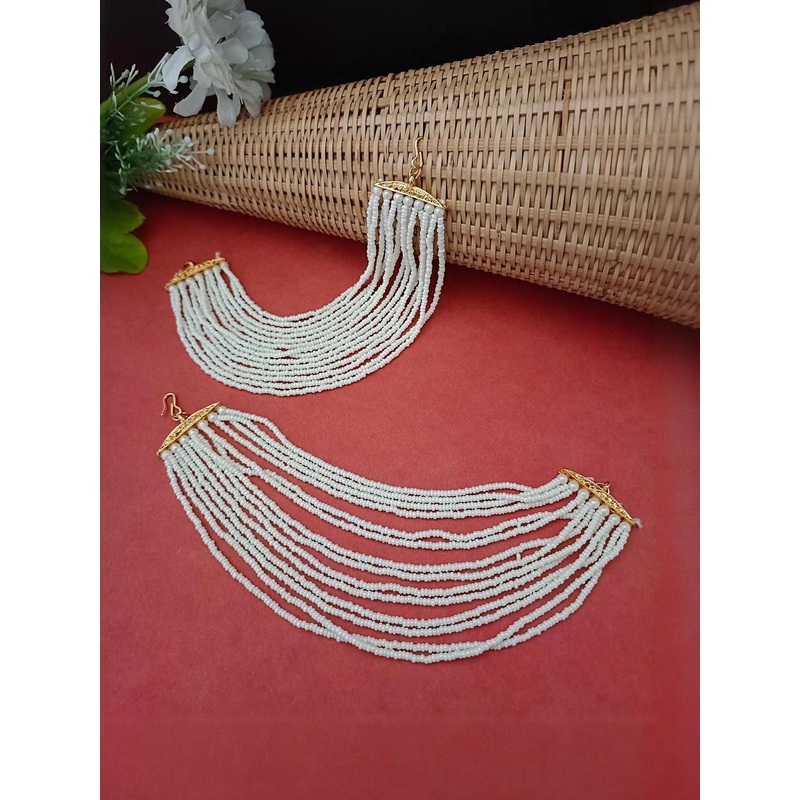 Sanjog Gold Plated Artificial Beaded Contemporary Shaped Earchains