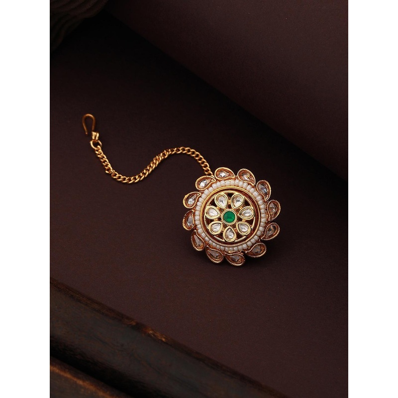 Saraf RS Jewellery Gold-Plated Kundan-Studded Borla Maangtikka