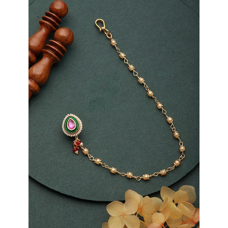 Aadvik Designs Gold-Plated Kundan Chained Nosepin