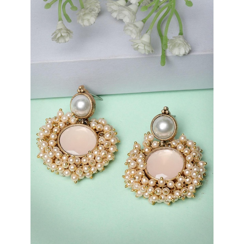 ADIVA Gold-Plated Beaded Classic Drop Earrings