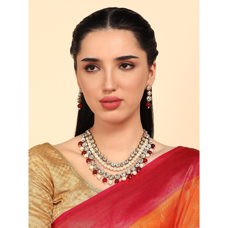 Anouk Copper-Plated Kundan Studded And Beaded Layered Statement Necklace