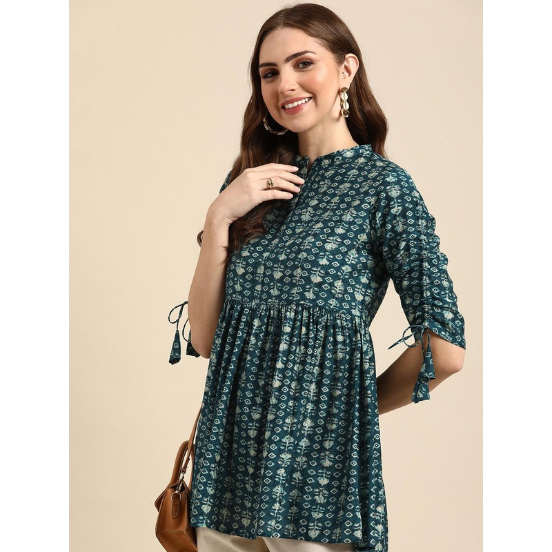 Anouk Ethnic Motifs Printed Pleated Anarkali Short Kurti