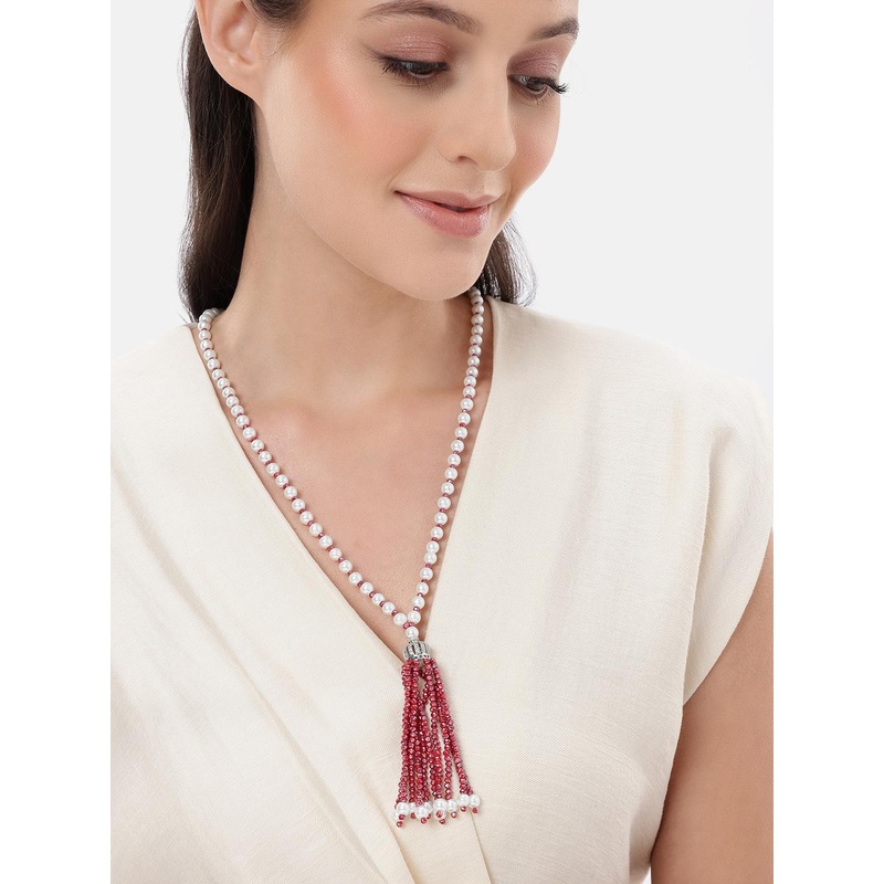 Anouk Pearls Beaded Crystal AD Stones Studed Long Necklace