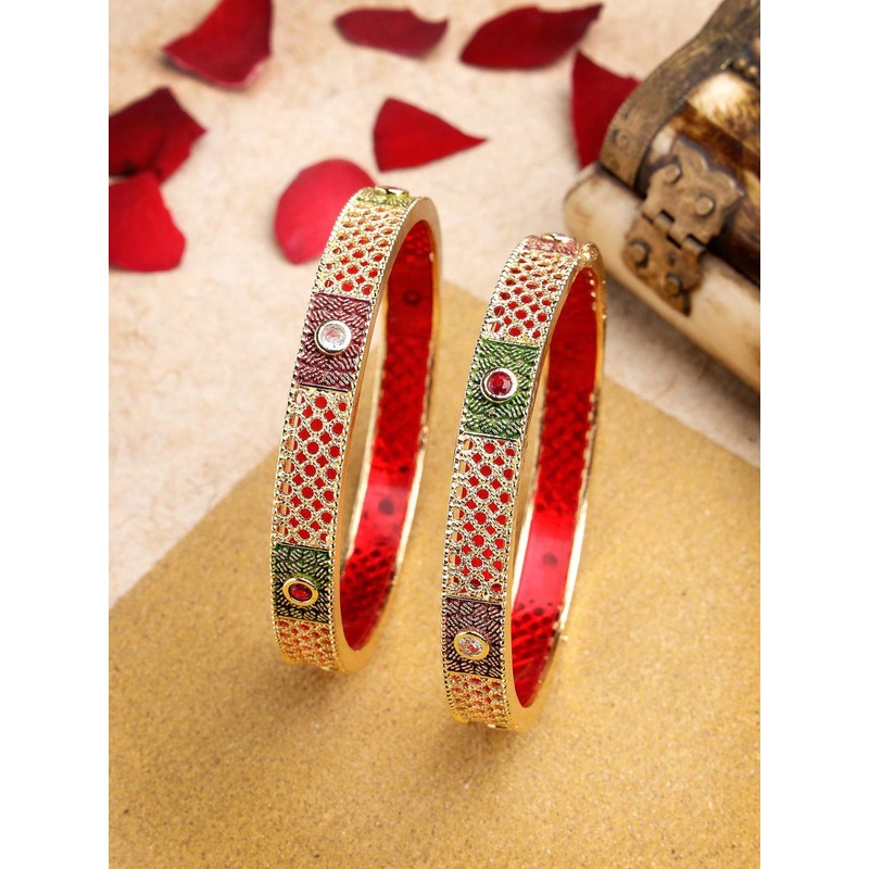 Anouk Set Of 2 Gold-Plated Kundan-Studded Traditional Bangles