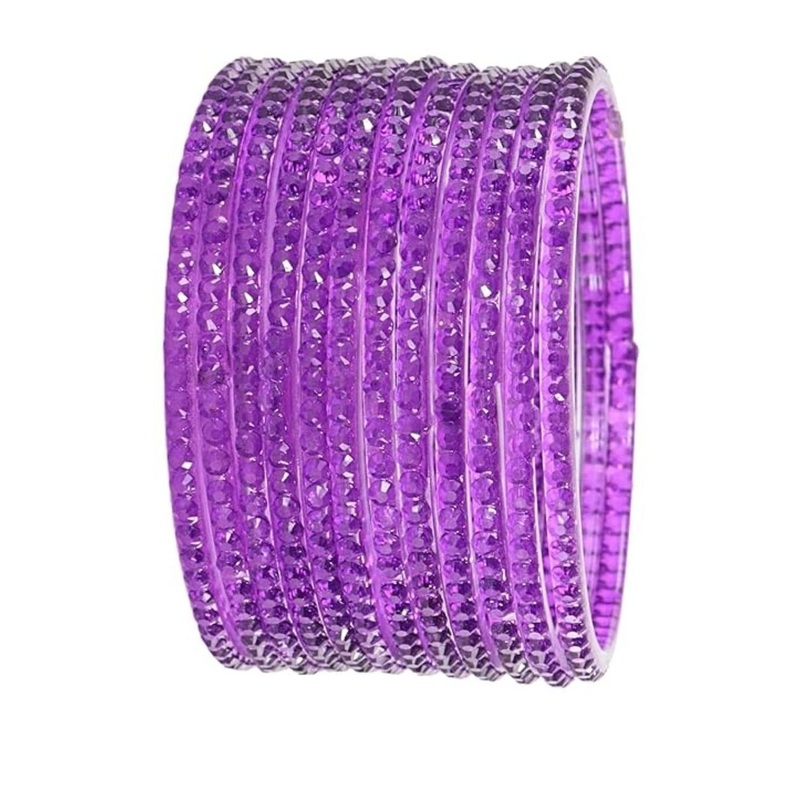 Guddan Set of 12 Purple Glass Crystal Bangles