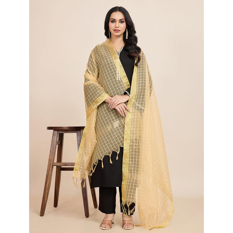 House of Pataudi Checked Banarasi Tasseled Dupatta