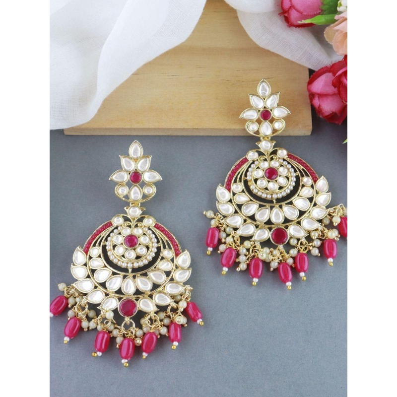 I Jewels Pink & Gold-Toned Contemporary Drop Earrings