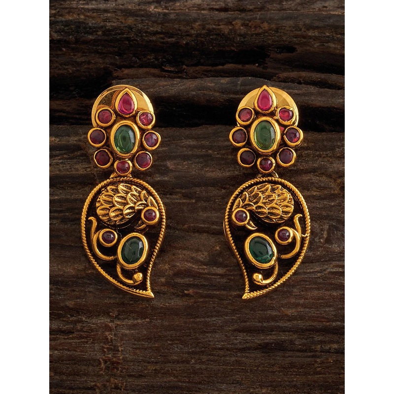 Kushal’s Fashion Jewellery Gold-Plated Peacock Shaped Drop Earrings