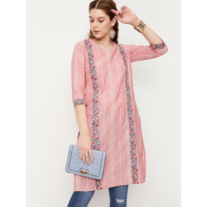 max Floral Printed V Neck Cotton Kurta