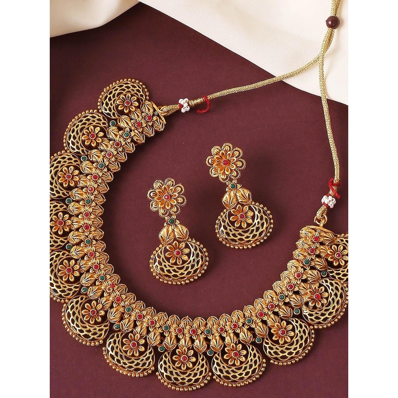 OOMPH Stone Studded Temple Jewellery Set