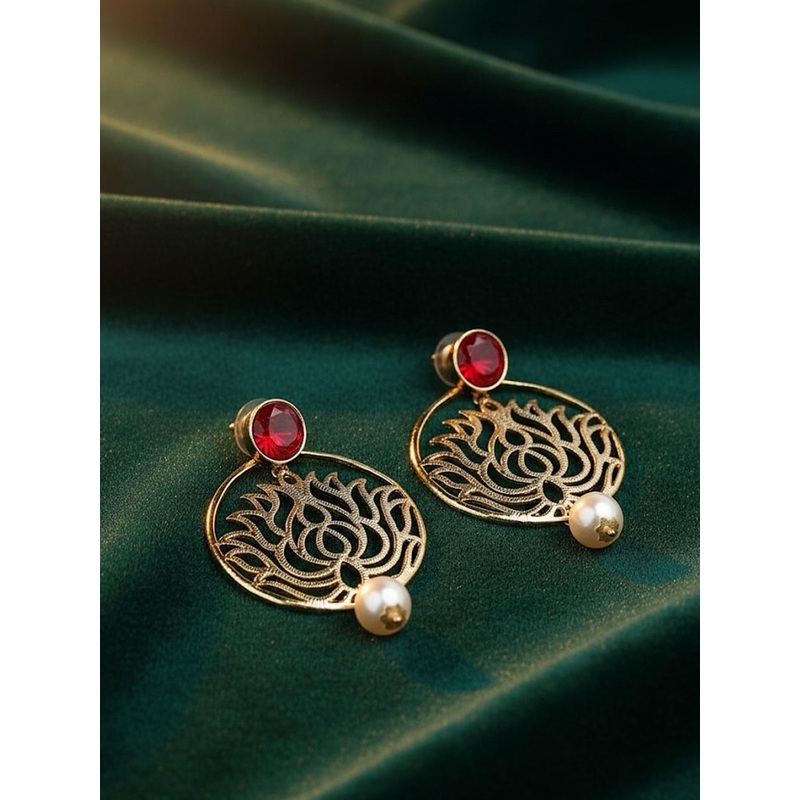 PANASH Gold-Plated & Red Classic Drop Earrings