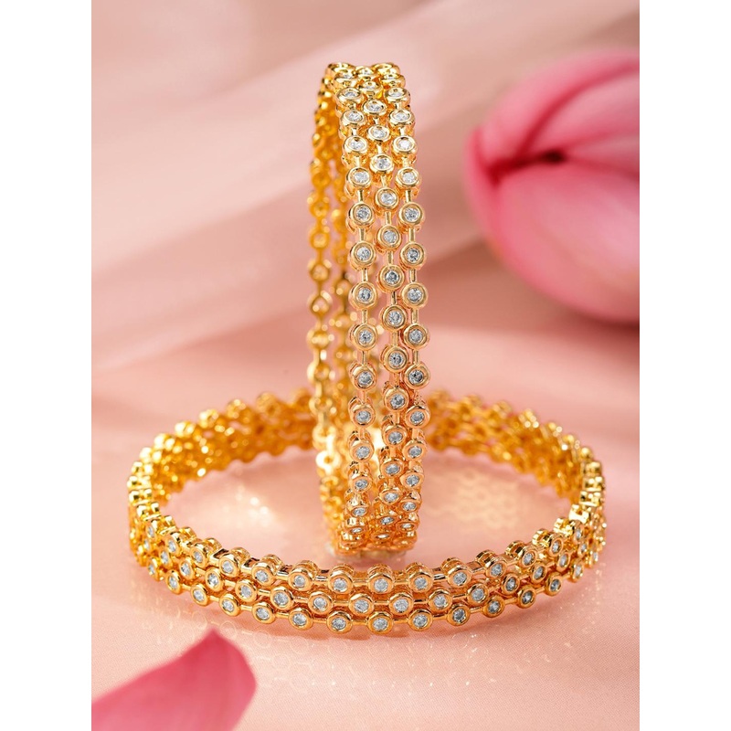 Rubans Set Of 4 22K Gold-Plated Cubic Zirconia Studded Bangles