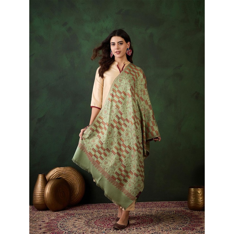Sangria Floral Woven Design Winter Pashmina Stole